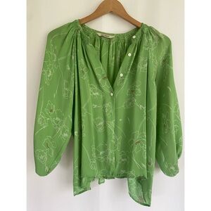 Tucker Floral Print Button Up Silk Blouse